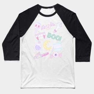 Pastel goth cute pattern black background Baseball T-Shirt